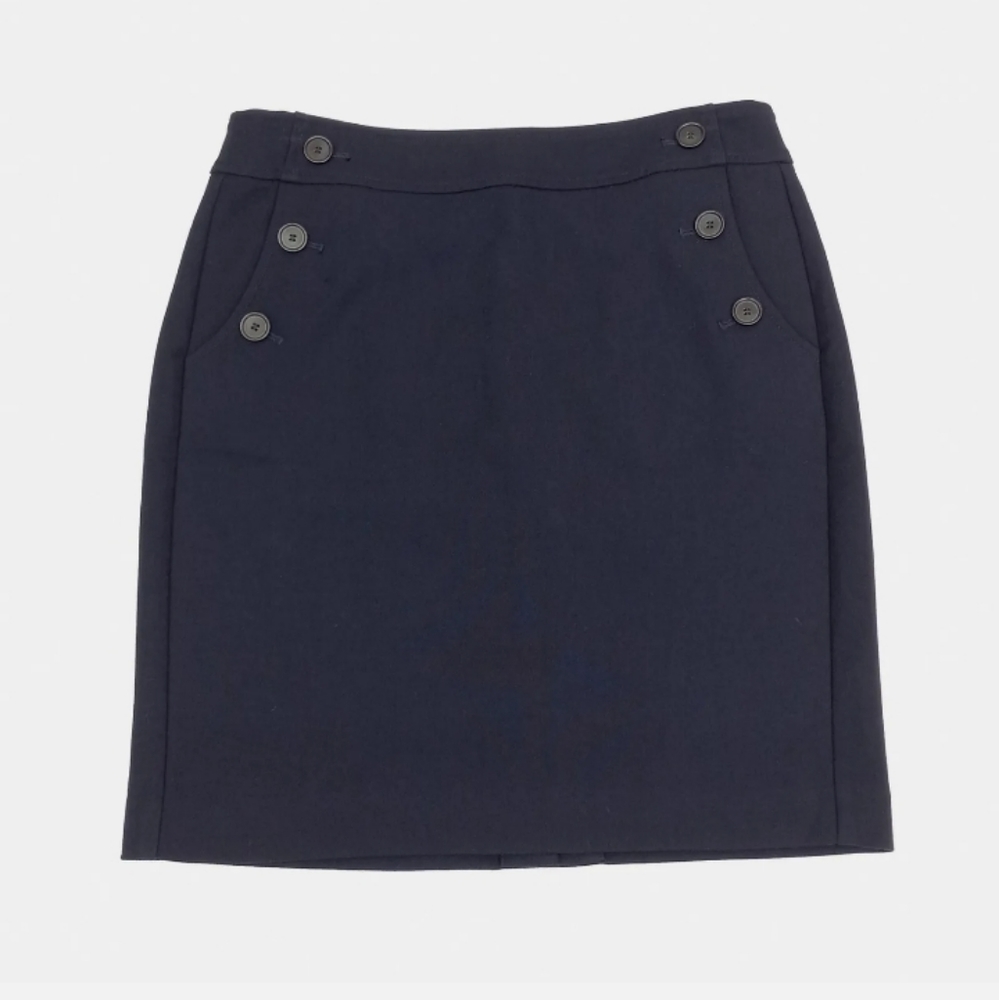 Sz 6 Petite LOFT Navy Sailor Button Pocket Skirt HEMMED SHORTER READ DESCRIPTION